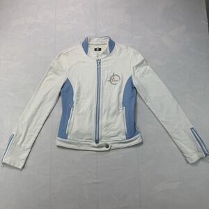 AJ Armani Jeans Italy White Blue Sport Zip Jacket Women 6 S